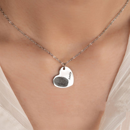 Collar de Nombre Personalizado con Huella Dactilar en Forma de Corazón
