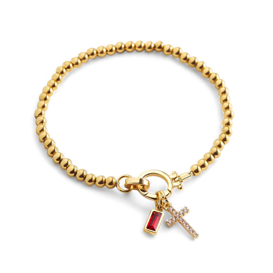 Eli – Pulsera de Gema de Nacimiento con Encanto de Cruz