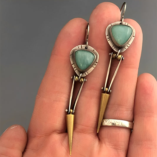 Tahlia – Pendientes Étnicos Boho con Piedra de Resina Verde