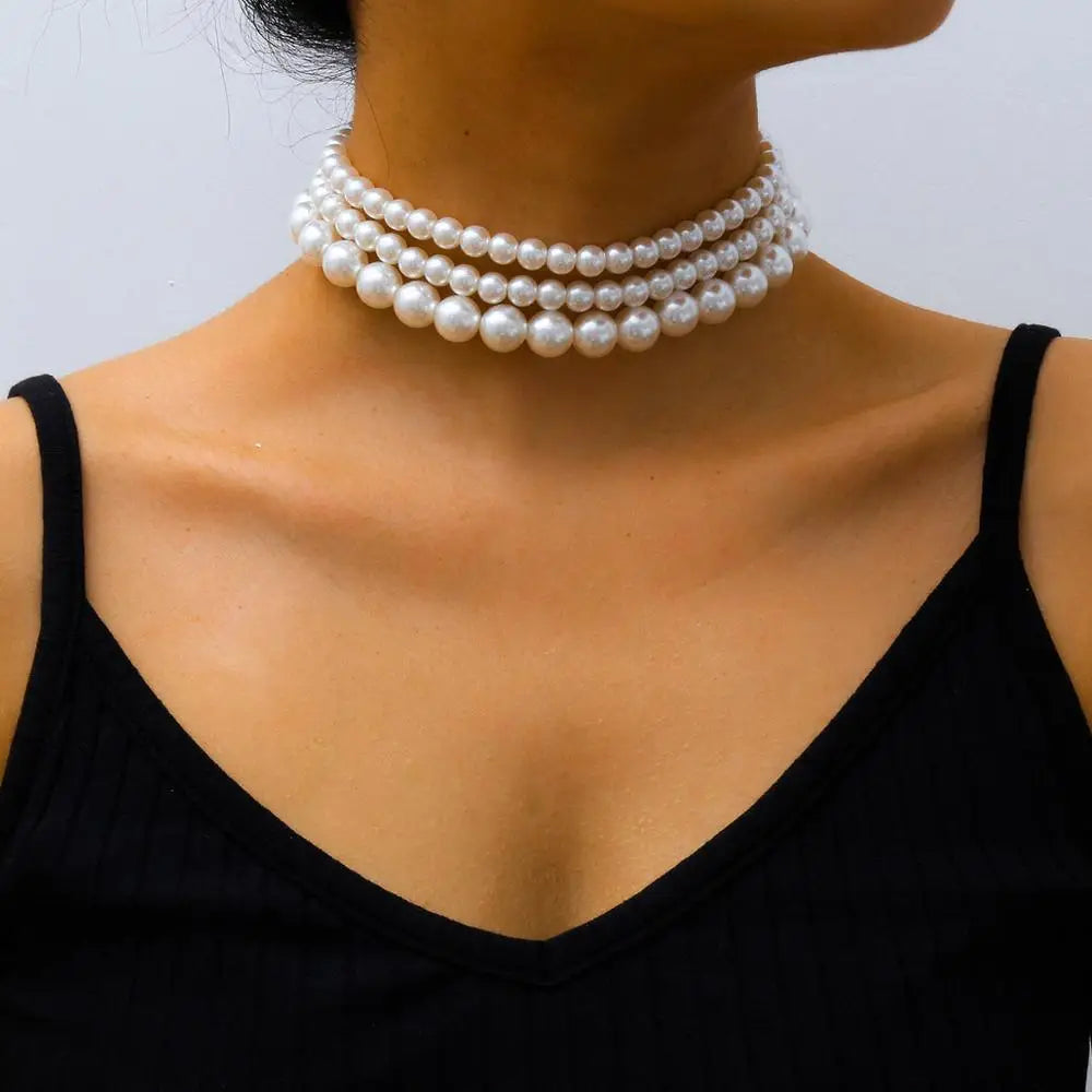 Juego de Collar Choker de Perlas - (Set de 3) Collar de Perlas