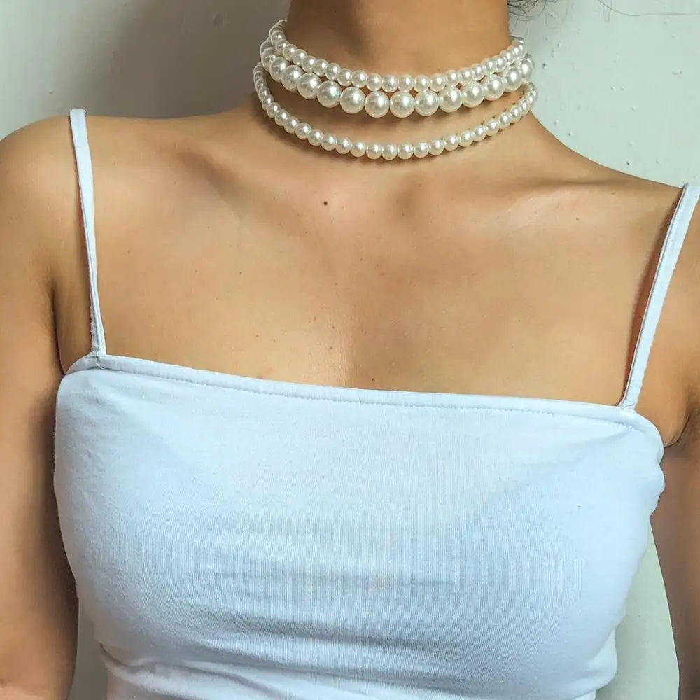 Juego de Collar Choker de Perlas - (Set de 3) Collar de Perlas