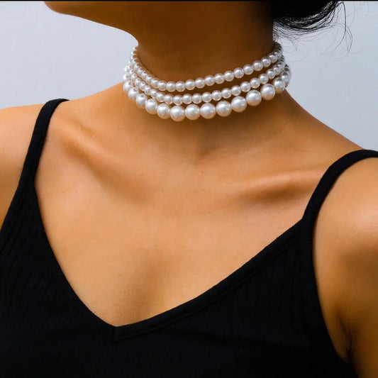 Juego de Collar Choker de Perlas - (Set de 3) Collar de Perlas