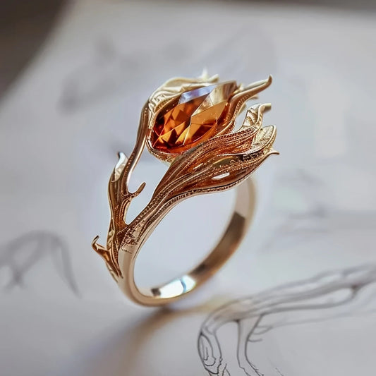 Solea – Anillo Dorado con Cristal Naranja