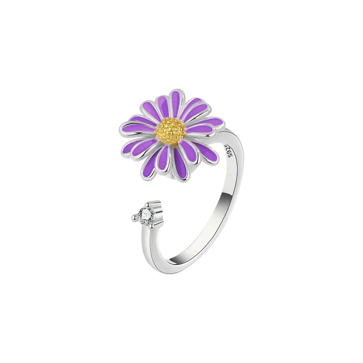 Damas Anillo Abierto Ajustable con Motivo de Girasol y Acento de Piedra
