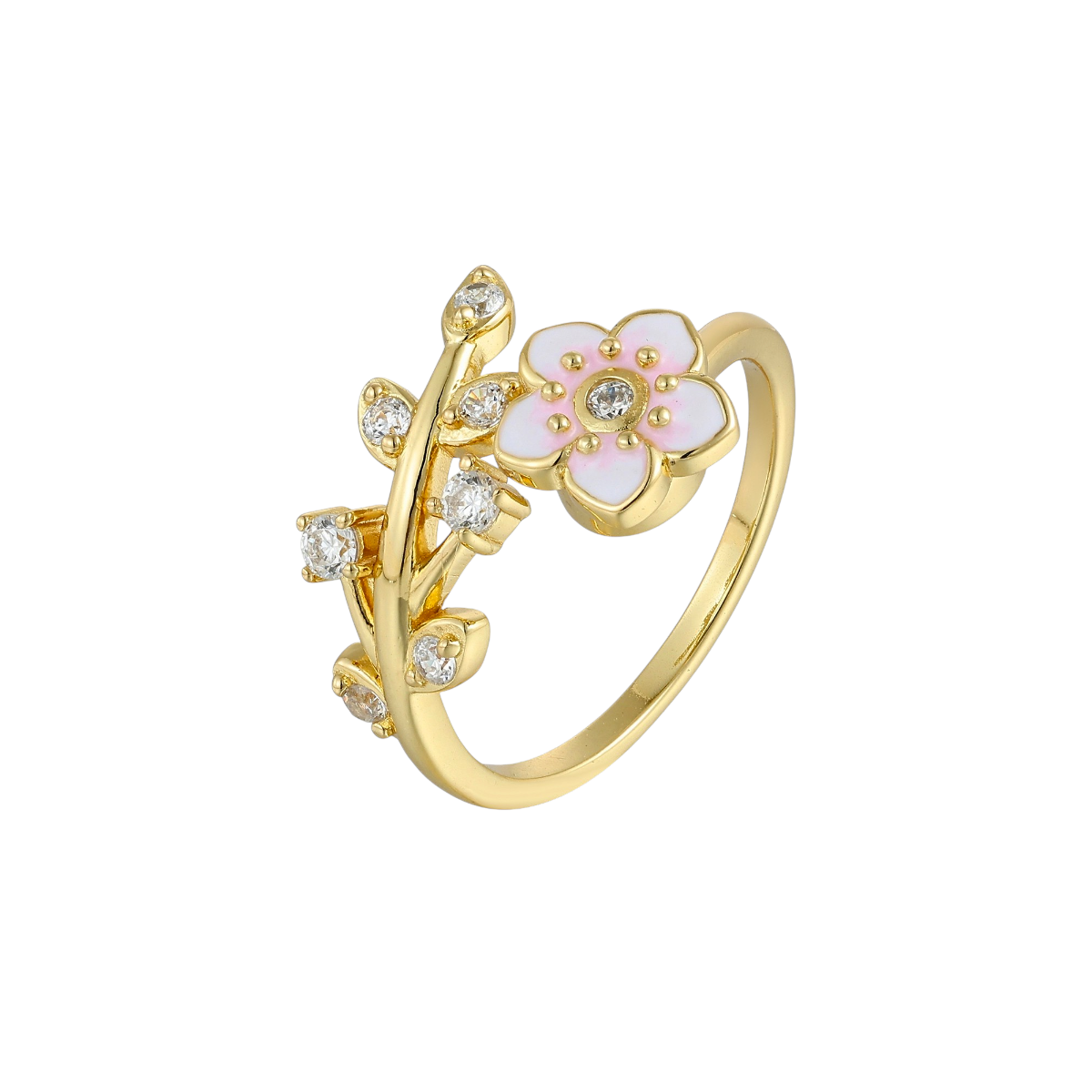 Anillo Ajustable para Dama con Motivo de Flor y Varios Acentos de Piedra