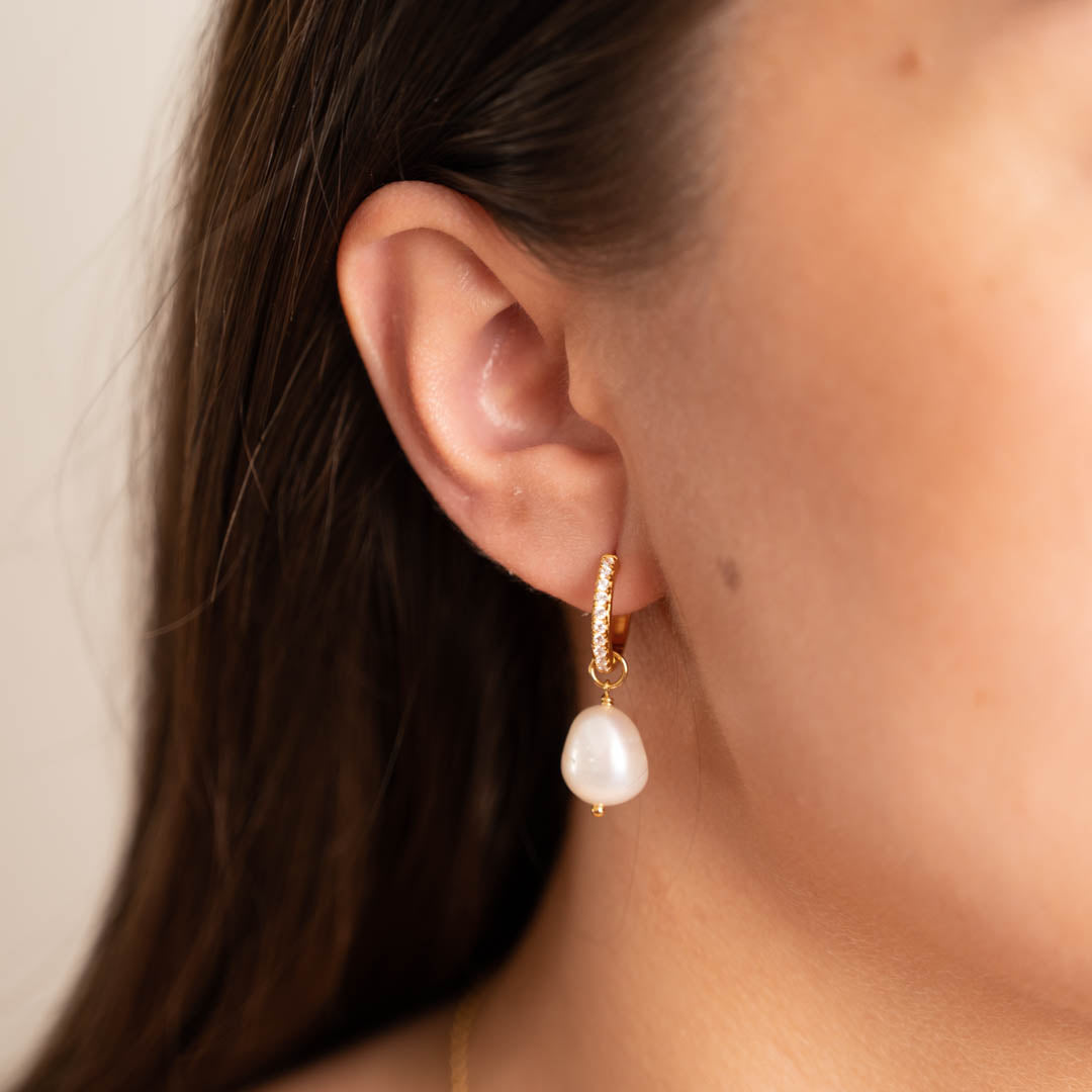Pendientes de perlas de circonio - Circonio dorado con perlas