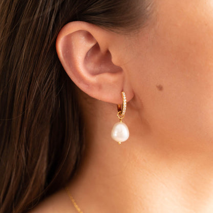 Pendientes de perlas de circonio - Circonio dorado con perlas