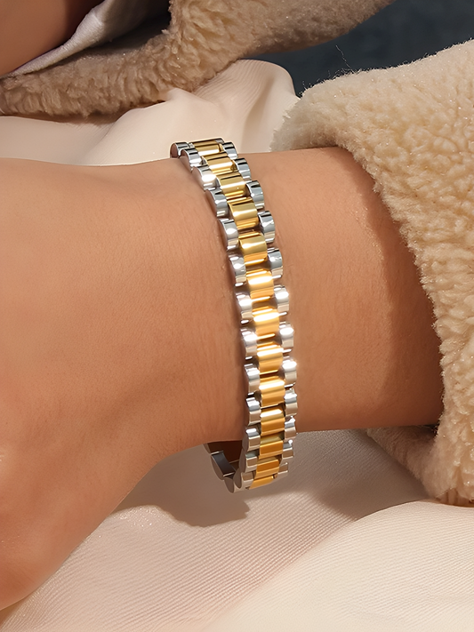 Nora – Pulsera Grande con Eslabones de Oro-Plata