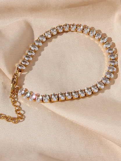 Norah – Pulsera de Tenis Dorada con Eslabones Ovalados