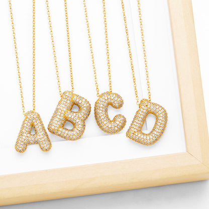 Collar Burbuja Brillante - Letra de Circón Incrustada