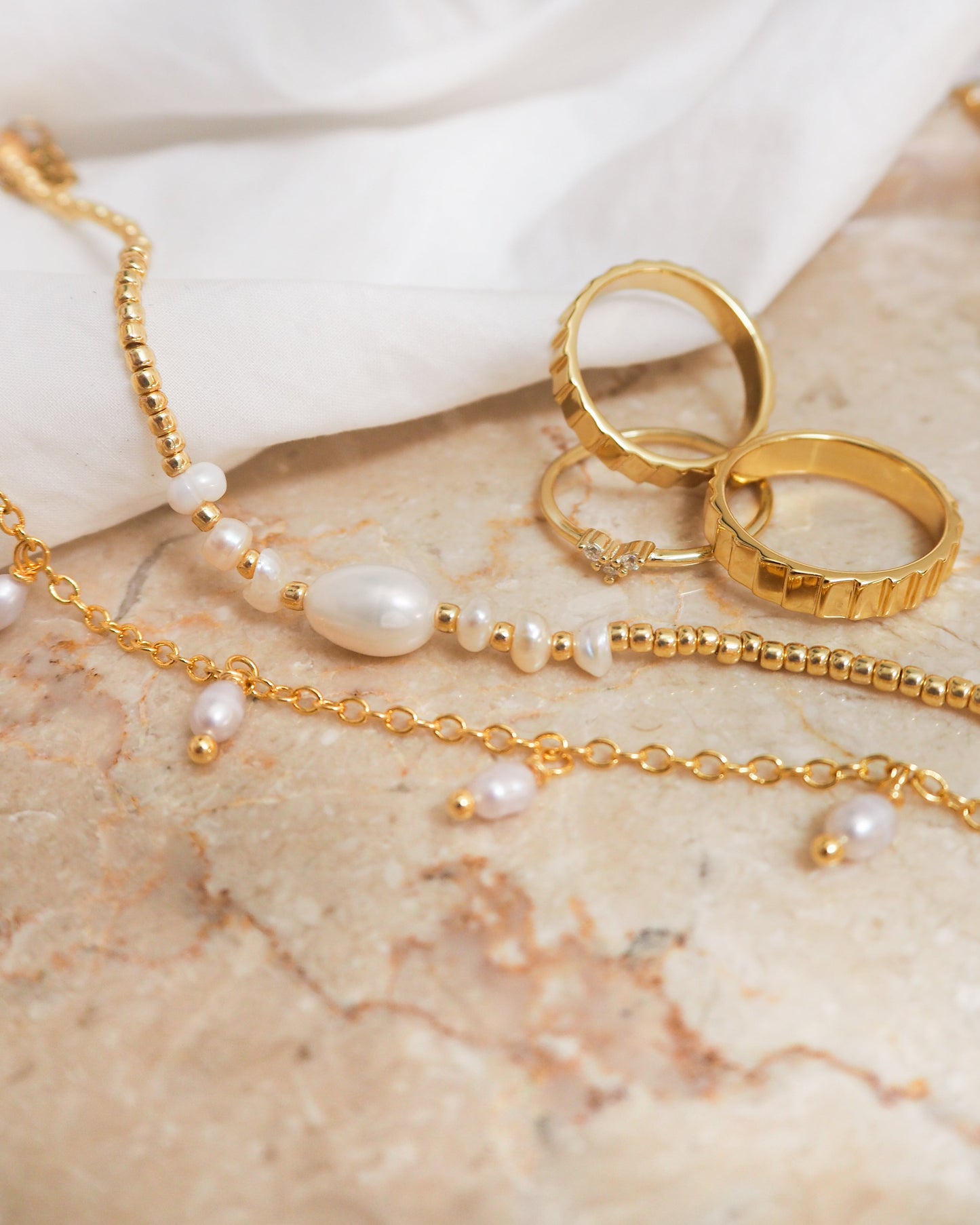 Pulsera de tobillo de cadena de oro de agua dulce