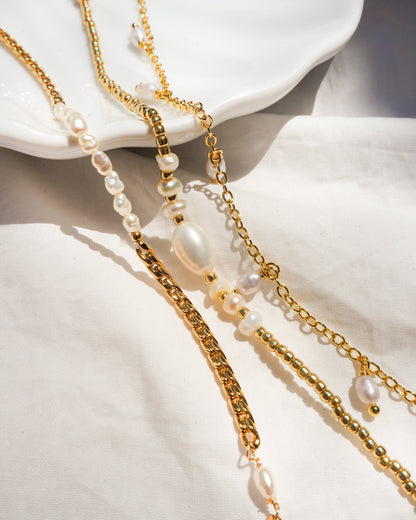 Pulsera de tobillo de cadena de oro de agua dulce