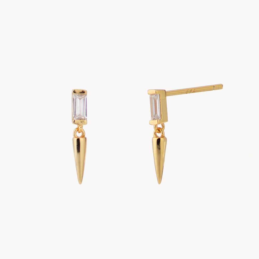 Pendientes de oreja de mujer con acento de piedra en forma de baguette y colgante punta