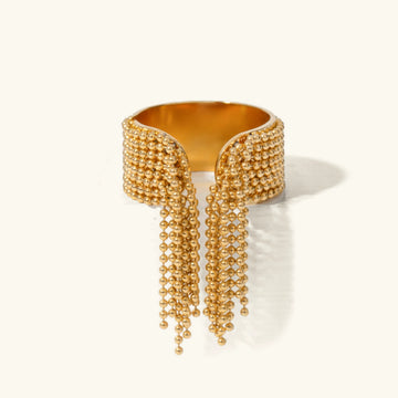 Dama Anillo de Declaración Ajustable con Diseño de Tassel y Detalles de Cadena Multicapa