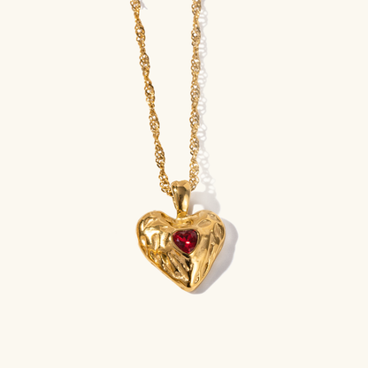 Vesper - Collar de corazón rojo dorado
