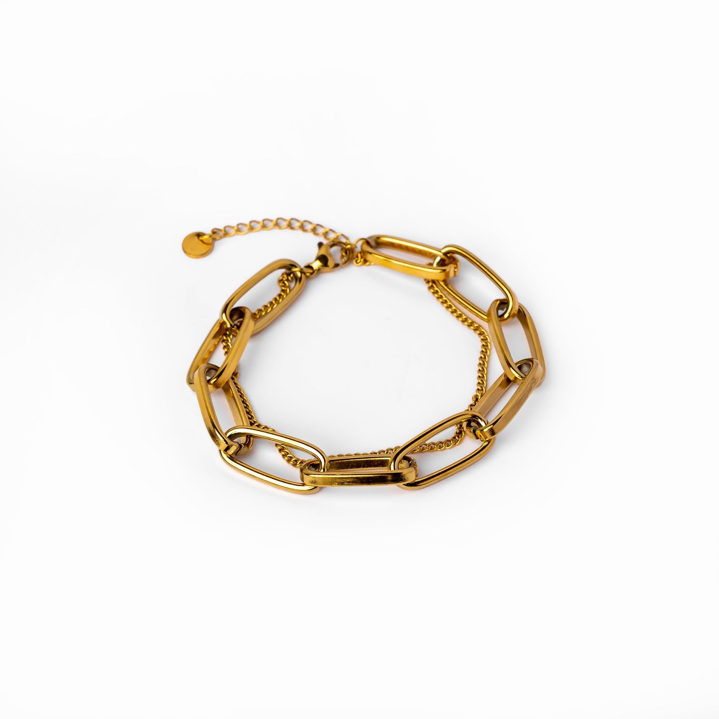 Jaena – Pulsera Doble Cadena Figaro 14K Dorado