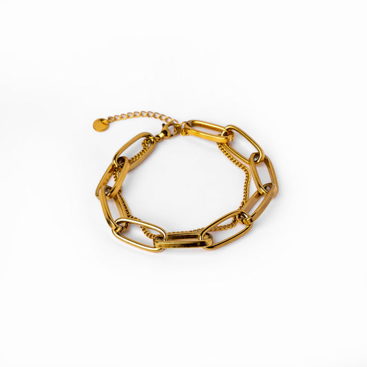 Jaena – Pulsera Doble Cadena Figaro 14K Dorado