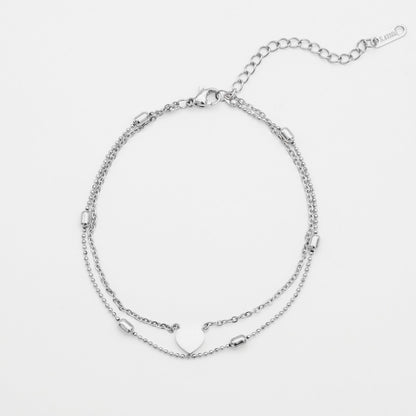 Raisa – Tobillera Doble Fila Corazones y Perlas