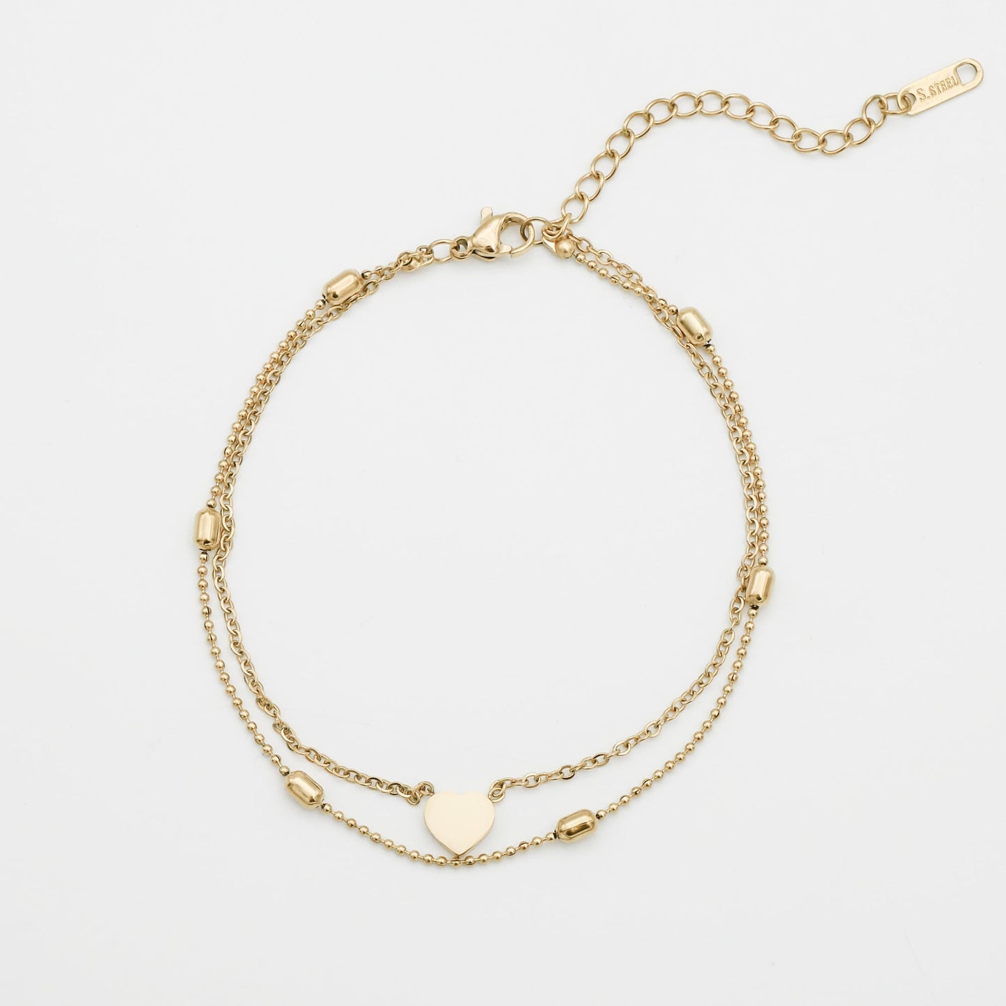 Raisa – Tobillera Doble Fila Corazones y Perlas