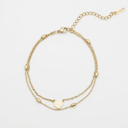 Raisa – Tobillera Doble Fila Corazones y Perlas