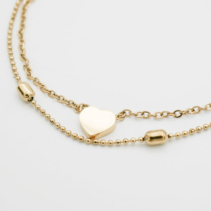 Raisa – Tobillera Doble Fila Corazones y Perlas