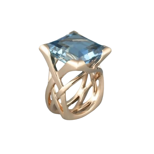 Evie – Anillo Vintage en Oro Rosa y Circonia Azul