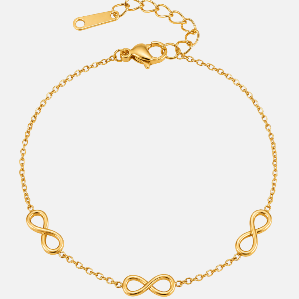 Pulsera Infinito para Damas con Tres Símbolos y Fina Estructura de Cadena