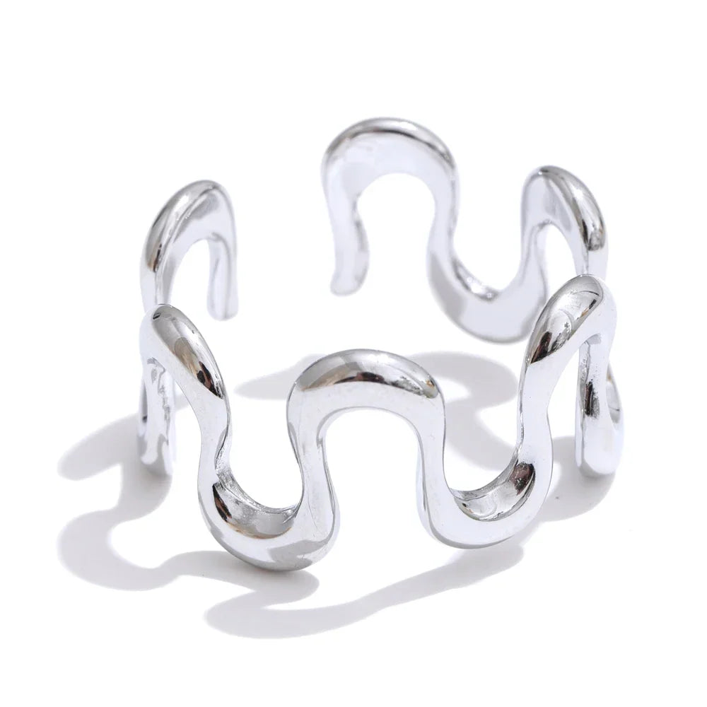 Dama Anillo Abierto Ajustable con Silueta de Banda Irregular