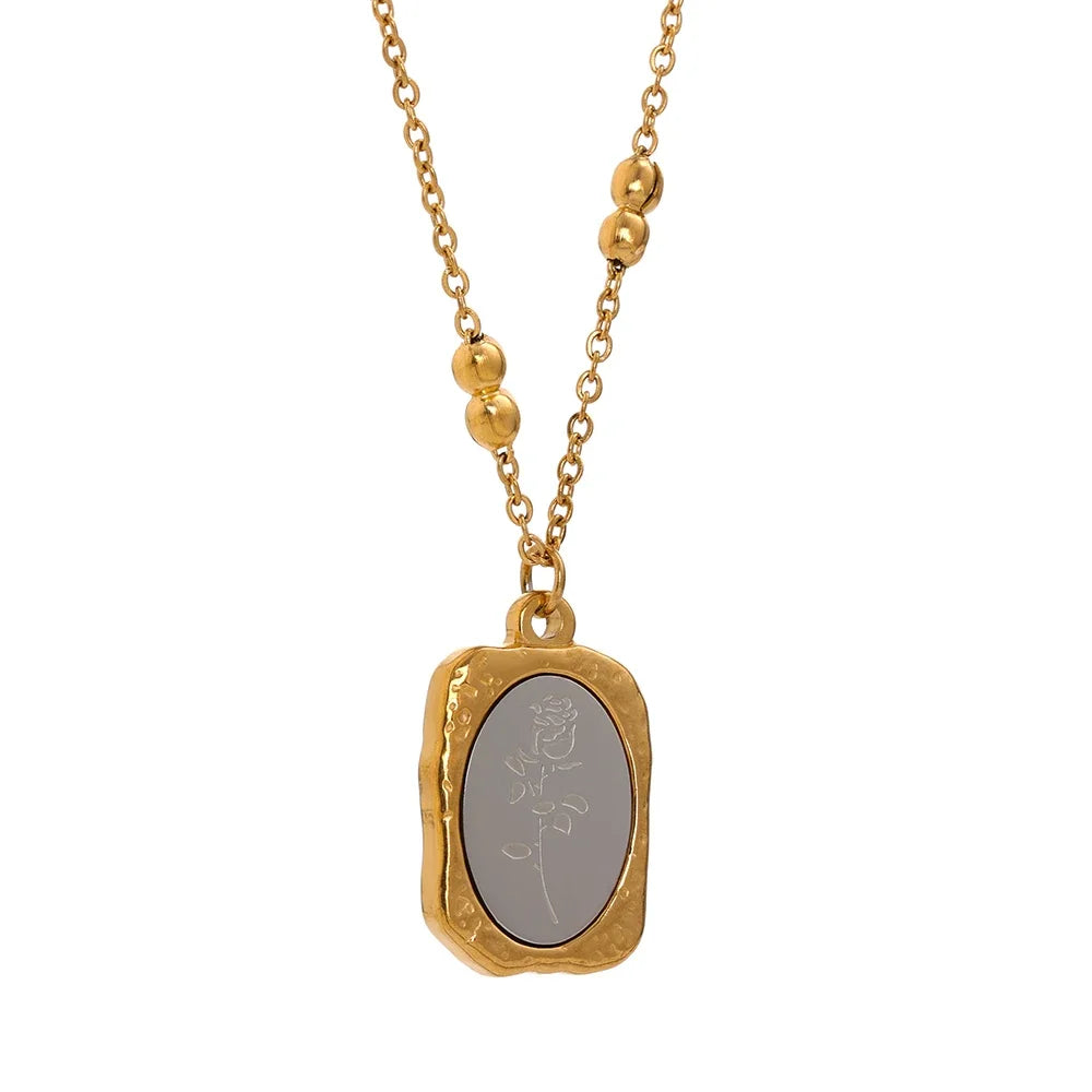 Collar con Colgante de Mujer con Motivo Floral Cuadrado