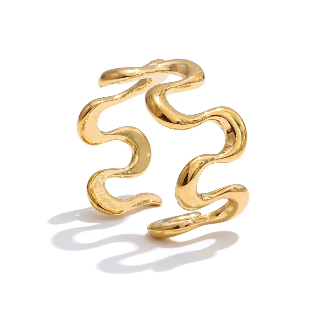 Dama Anillo Abierto Ajustable con Silueta de Banda Irregular