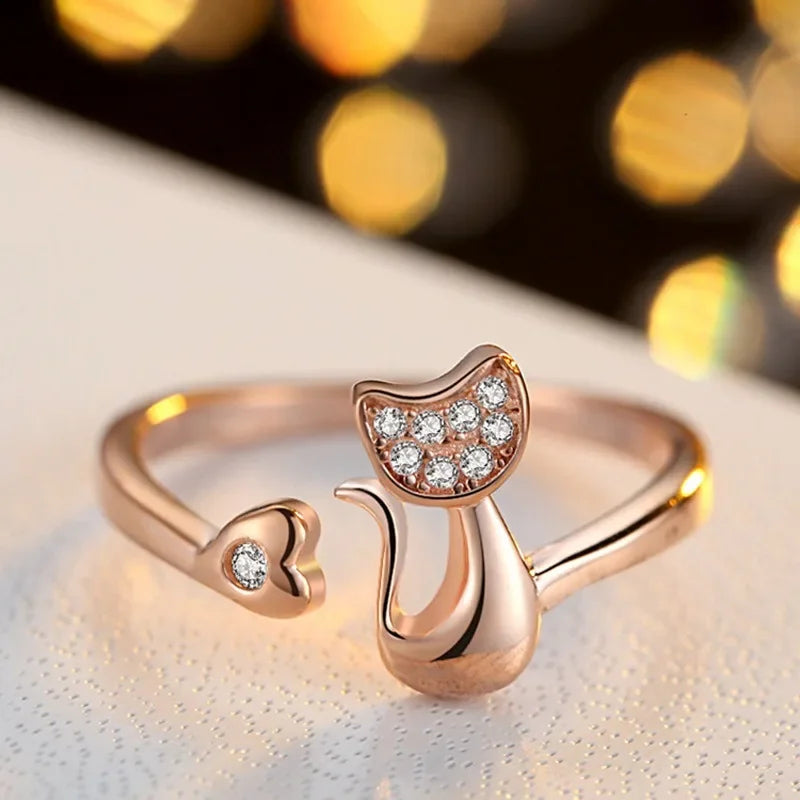Khelani – Anillo Gato de Plata con Strass