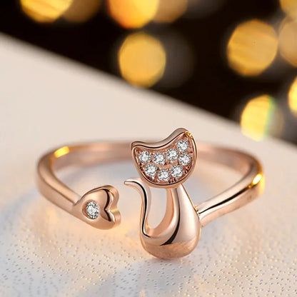 Khelani – Anillo Gato de Plata con Strass