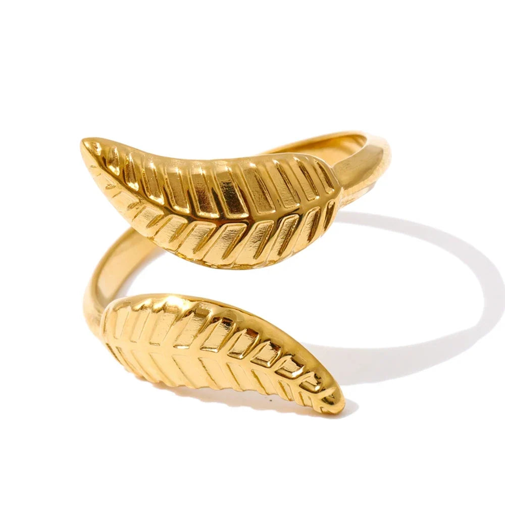 Damas Anillo Ajustable de Helecho con Motivo de Hoja y Banda Abierta