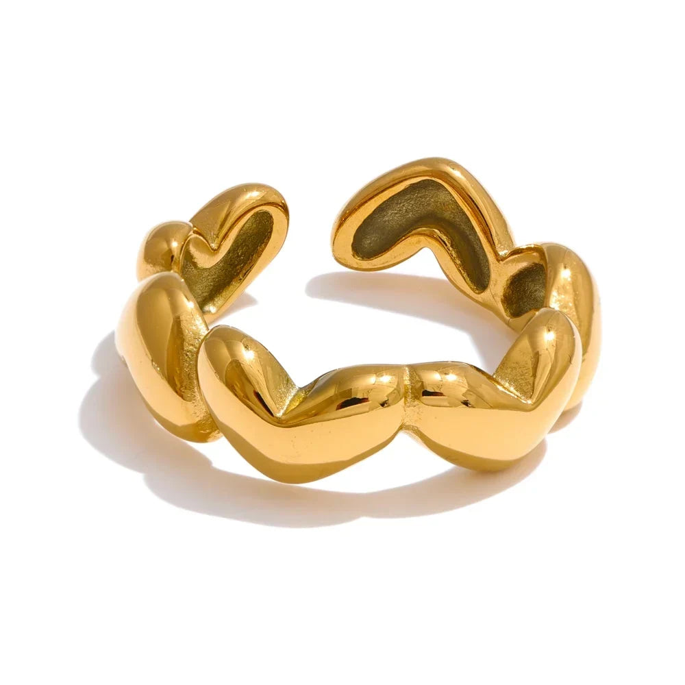 Dama Anillo Abierto Corazón con Superficie Pulida y Banda Ajustable