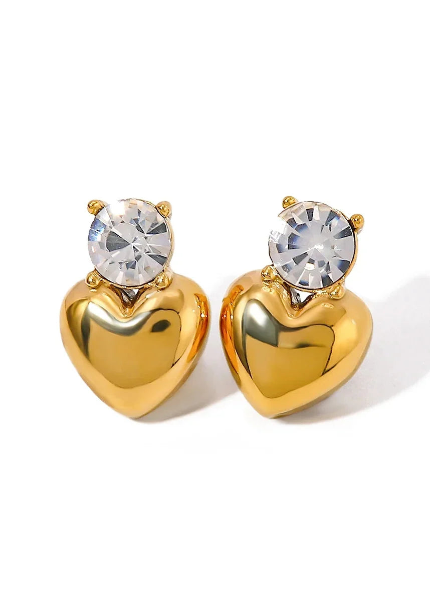 Pendientes de Corazón para Mujer con Acento de Piedra Redonda y Colgante de Corazón Pulido
