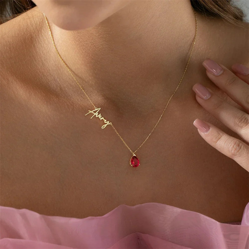 Collar de Nombre Personalizado para Mujer con Piedra en Forma de Gota
