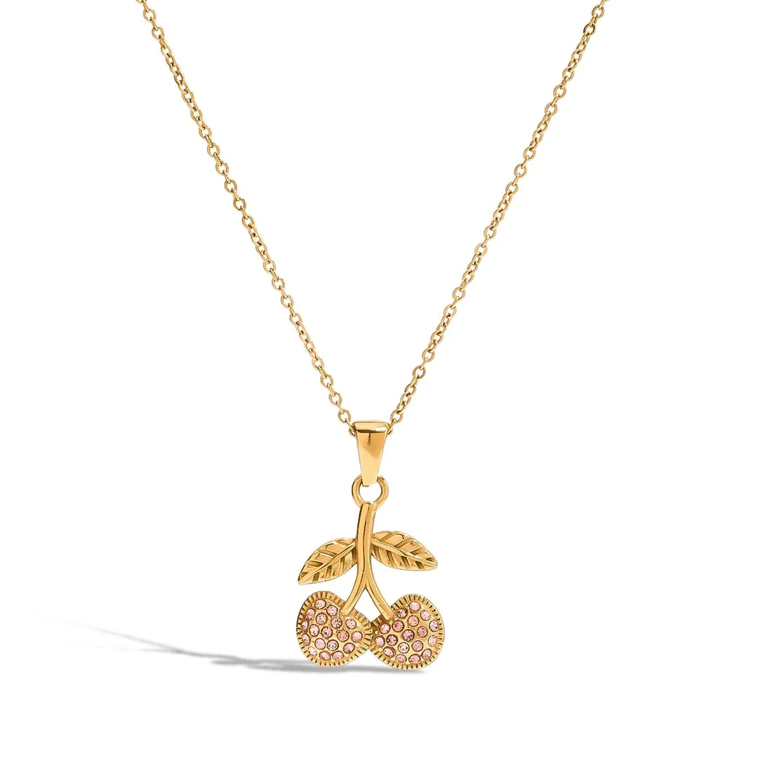 Collar Colgante Cereza Damas con Doble Motivo Fruta y Pavé