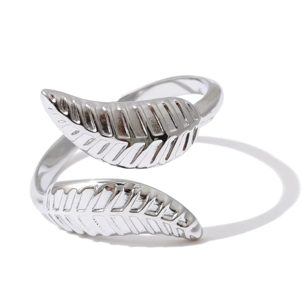 Damas Anillo Ajustable de Helecho con Motivo de Hoja y Banda Abierta