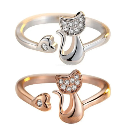Khelani – Anillo Gato de Plata con Strass