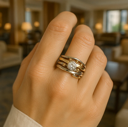 Rhian – Anillo Vintage en Oro con Incrustaciones de Circonio