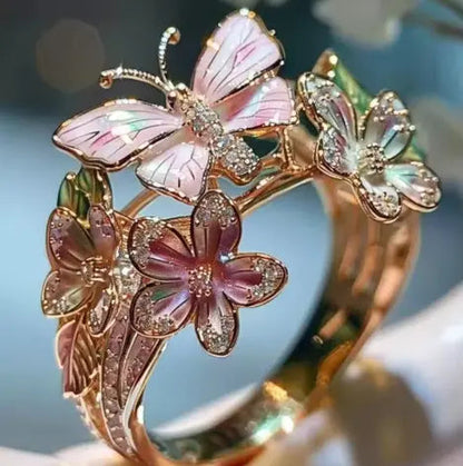 Mayla – Anillo con Flor y Mariposa Dorados para Mujer