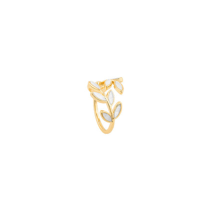 Auriane – Anillo Dorado Hoja & Ópalo Blanco