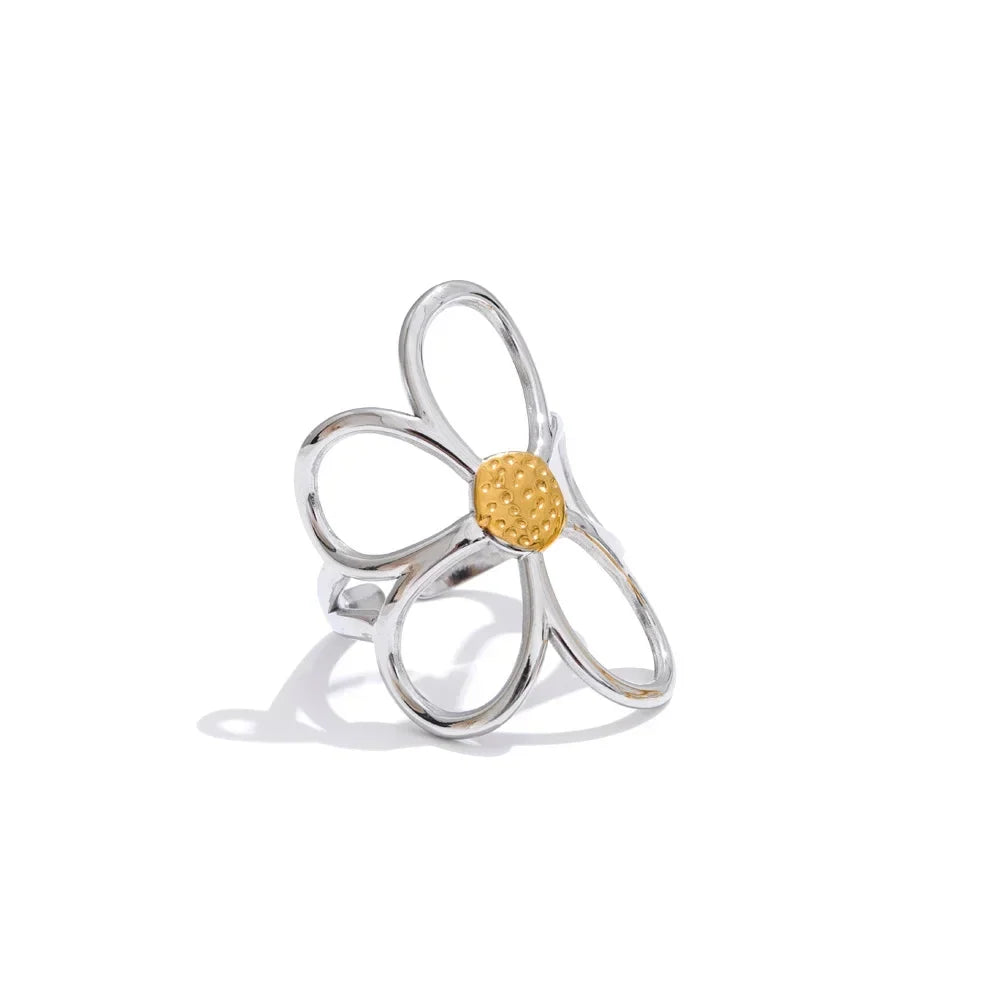 Anillo Ajustable de Flores para Damas con Diseño Botánico Minimalista