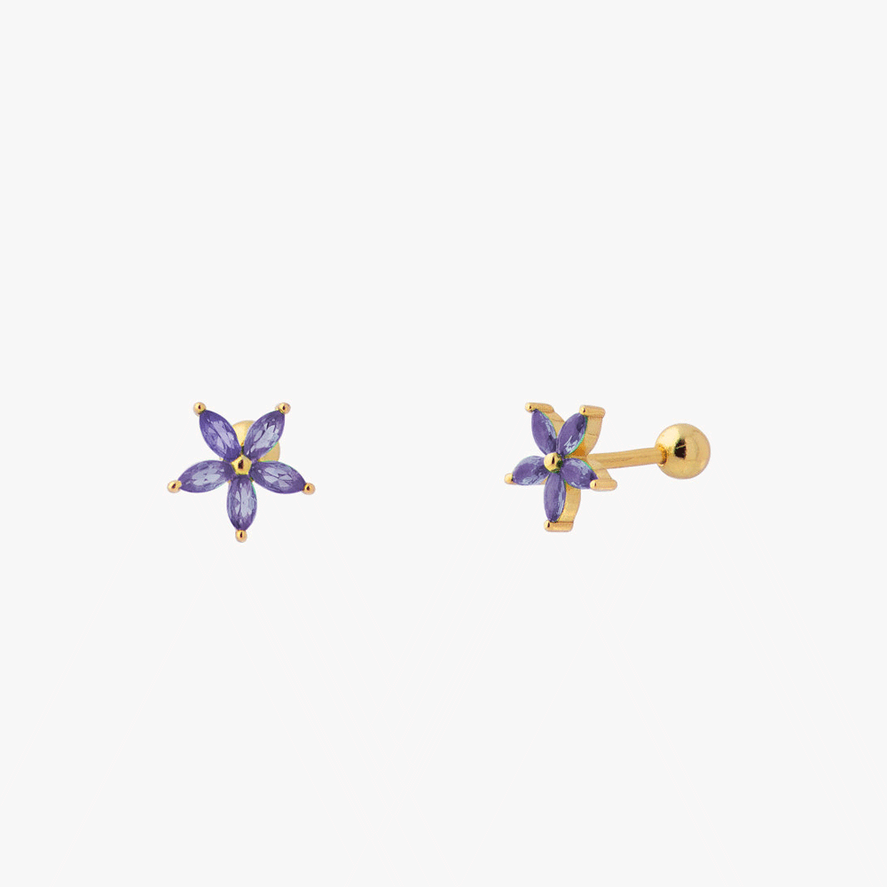 Piercing de flores para mujeres con cinco pétalos y cierre de bola enroscable