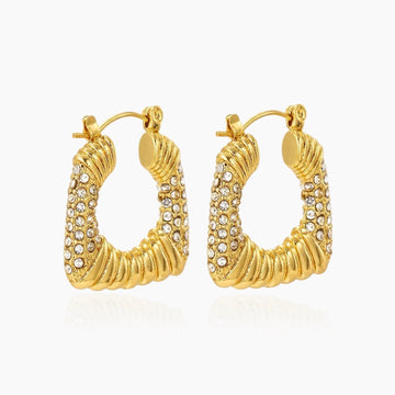 Aretes de Declaración para Mujeres con Diseño Ripado y Detalles con Piedras