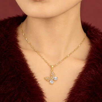 Collar Colgante Mariposa Damas con Alas de Piedra y Cadena Texturizada