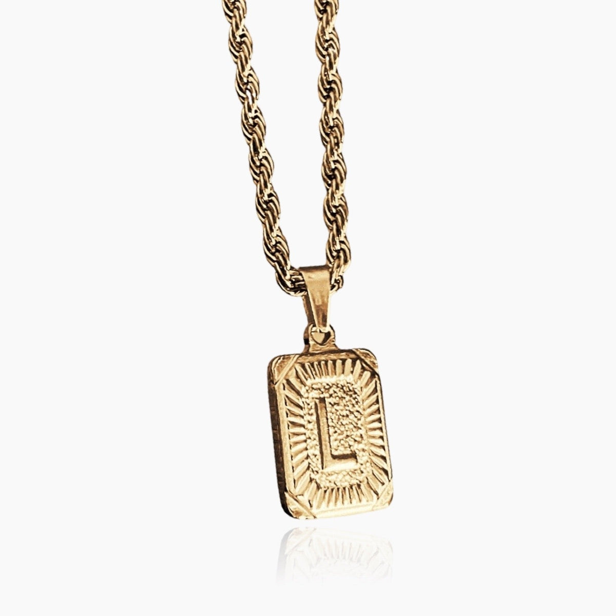 Collar de Iniciales para Mujeres con Colgante de Letra Rectangular y Cadena Torcida