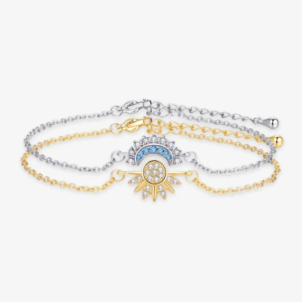 Damas 2-piezas Conjunto de Pulseras de Pareja con Motivo de Sol y Luna