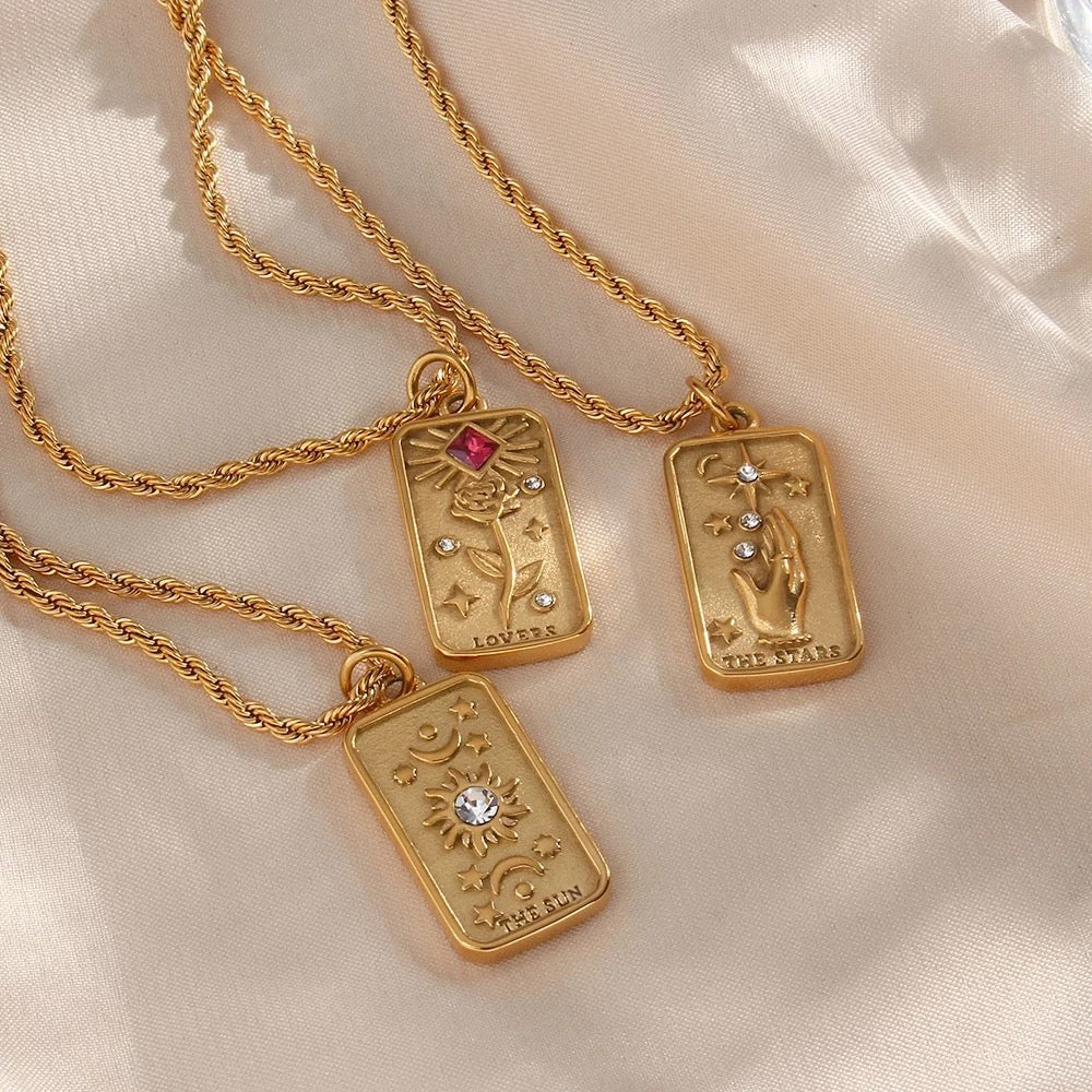 Collar Colgante Tarot Damas con Motivo de Tarjeta Rectangular y Acentos de Piedra