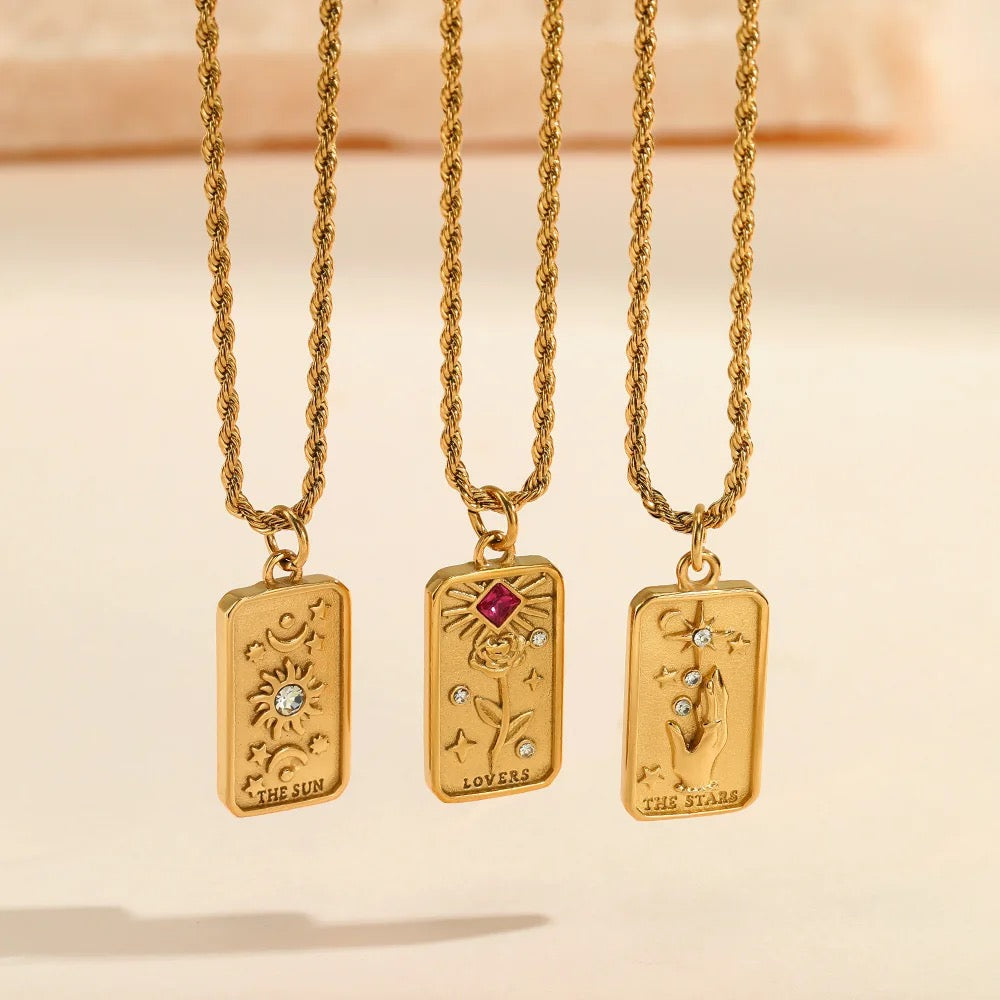 Collar Colgante Tarot Damas con Motivo de Tarjeta Rectangular y Acentos de Piedra